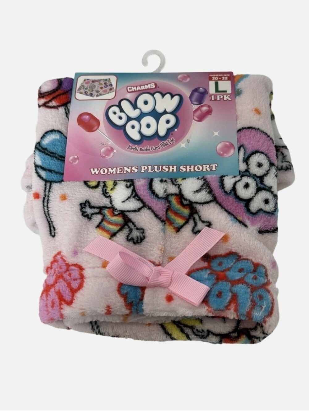 Charms Blow Pop Women's Plush Fuzzy Lounge Pajama Shorts Candy Print Size‎ L New